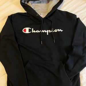 Unisex black champion logo hoodie
